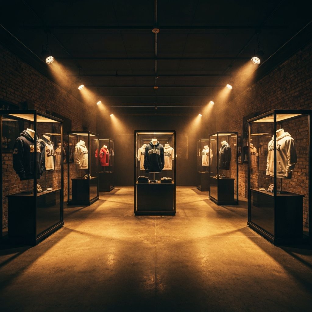 Vintage sports memorabilia showroom